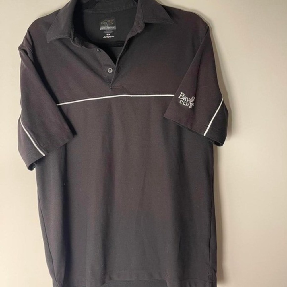 Greg Norman Golf Polo Shirt Mens Medium Black White Bay Club Embroidery Sporty